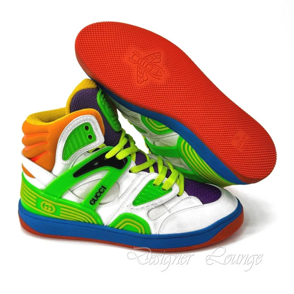 NEW GUCCI Basket Women's High Top Multicolor Demetra Sneakers Size EU 37 US 7